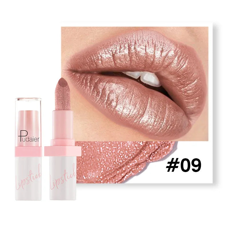 Shimmery Diamond Lipstick 10 Shades Waterproof Glittery Non Transfer Red Lip Tint Smooth Long Wear Pearly Lipstick