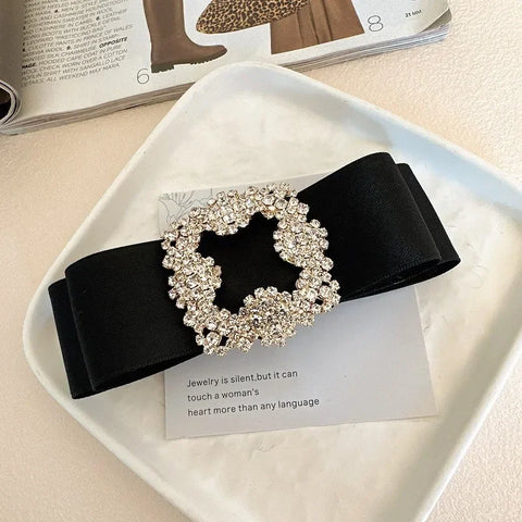 French Fabric Bow Hair Clip for Girls Crystal Rhinestone Hairbow Elegant Luxury Jewelry Hairpin Korean Headwear Hair Accessories
