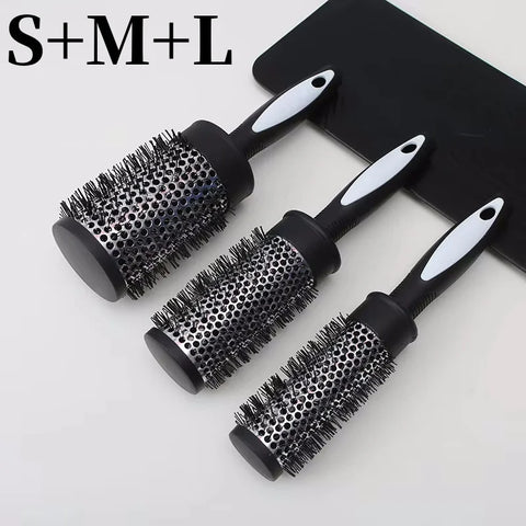 Round Curling Roller Comb Hair Styling Nylon Brush Thermal Aluminum Tube Barrel Hair Comb for Woman Man Hair Blowing and Drying