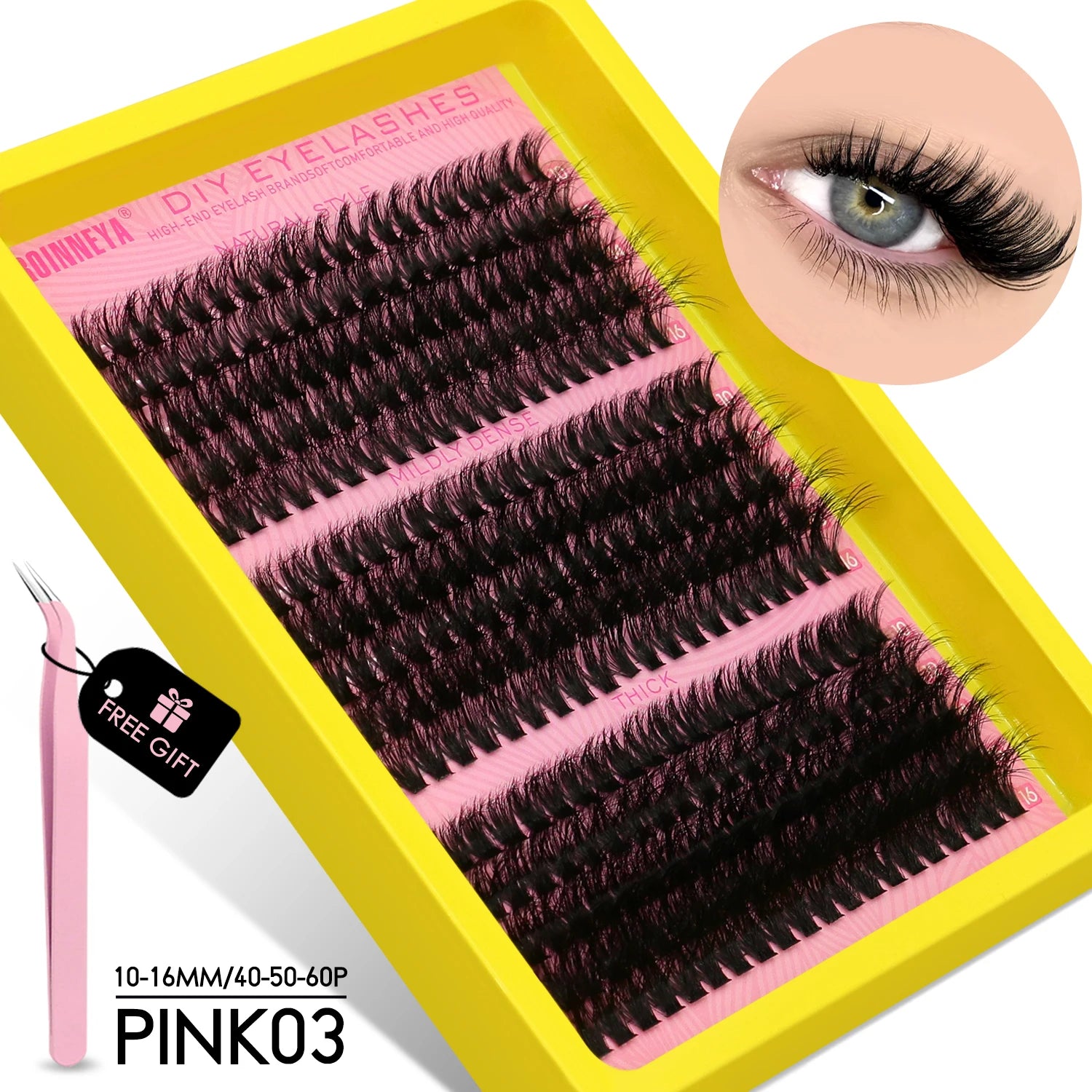 GROINNEYA Cluster Lashes Kit Individual Lashes Volume Mixed Tray 3D Faux Mink Lashes Wispy Eyelash Extension Makeup