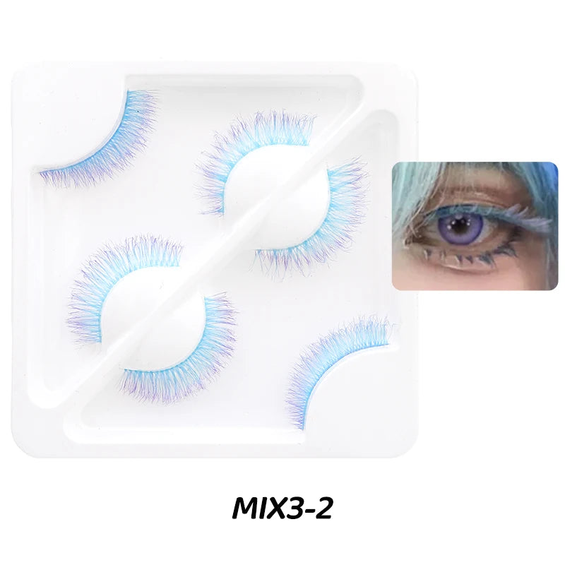 1 Pair Colored Lash Blue Fluffy Strip Lashes Natural Fake Lash Cosplay Makeup Wholesale Color Extension Eyelashes Colorful