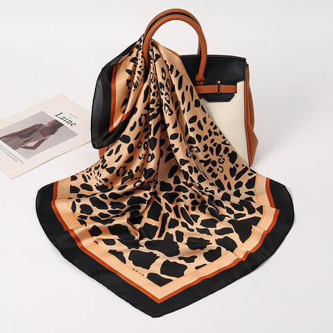 Luxury Print Satin Silk Square Scarf for Women Shawl Hijab Neckerchief Female Hair Ribbon Headband Fashion Wrap Bandana 2023 New