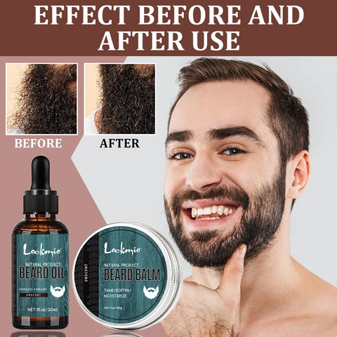 5pcs/set Beard Oil Balm for Men Beards Moisturizing Care Essential Oil for Promote Healthy Beards Growth Beard Styling Tool Kit