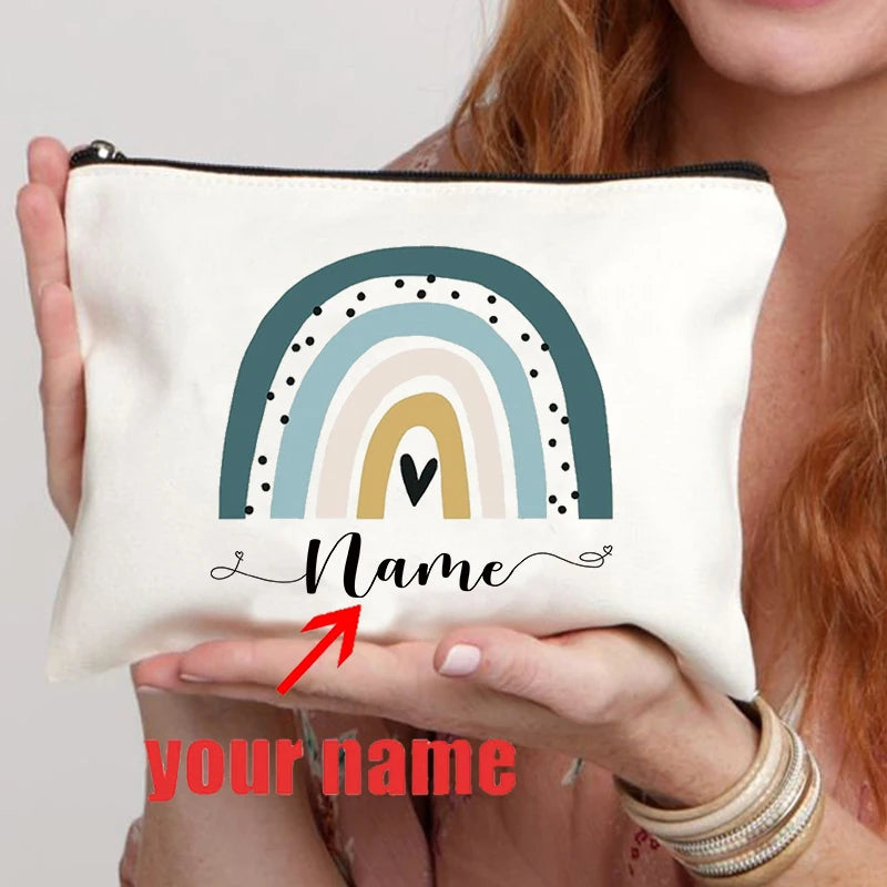 Rainbow Teacher Custom Name Makeup Bag Personalized Graduation Gift for Teachers Pencil Case Back To School Gift Women Purse