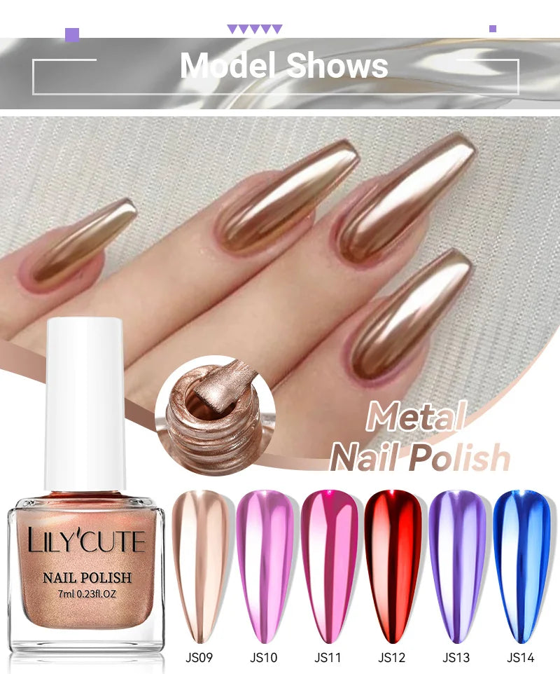 LILYCUTE 7ml  Mirror Metallic Nail Polish No Need of UV LED Lamp Nail Supplies Vernis Red Purple Mirror Effect for Nails