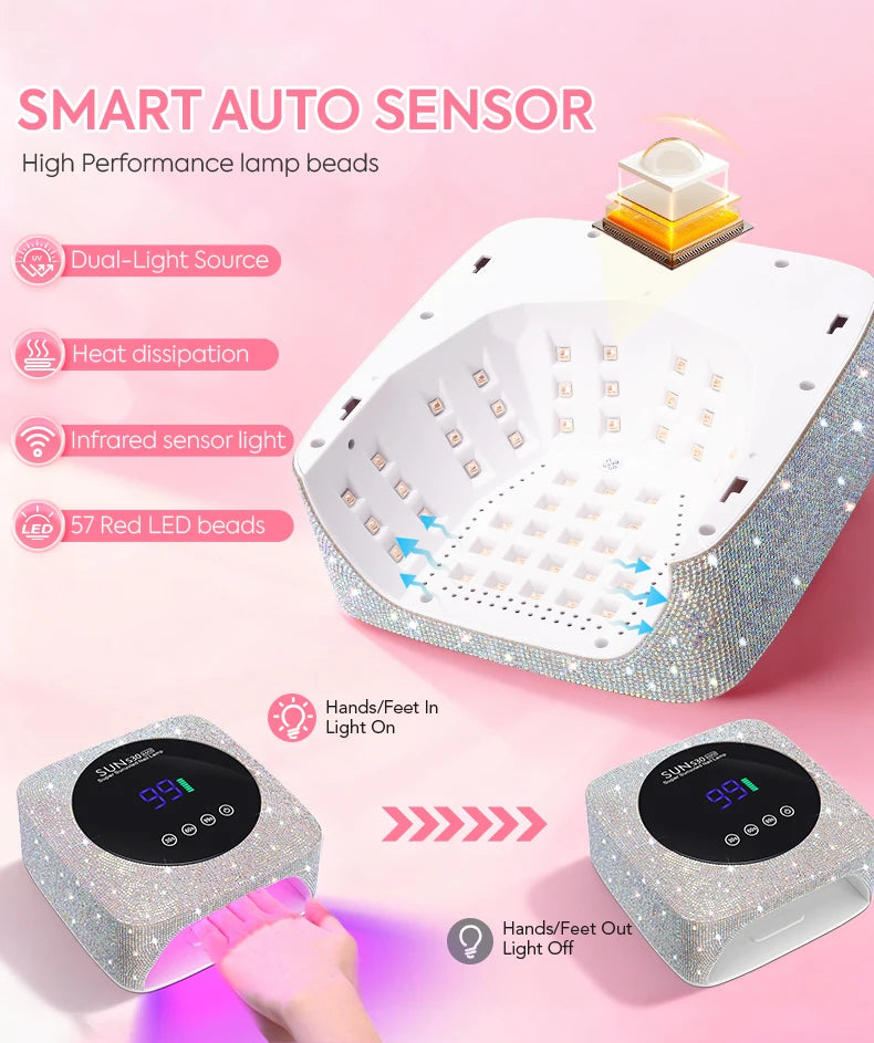 Rechargeable 180W UV LED Nail Lamp For Quick Curing All UV Gel 57LED Professional Nail Dryer With Motion Sensing Salon Equipment