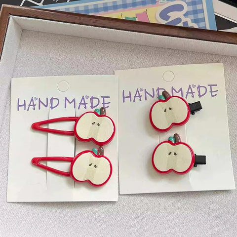 2pcs Cute Apple Hair Clip Star Duckbill Clip Sweet Girl Hair Pin Bangs Side Clip Woman Headwear Barrette Hair Accessories