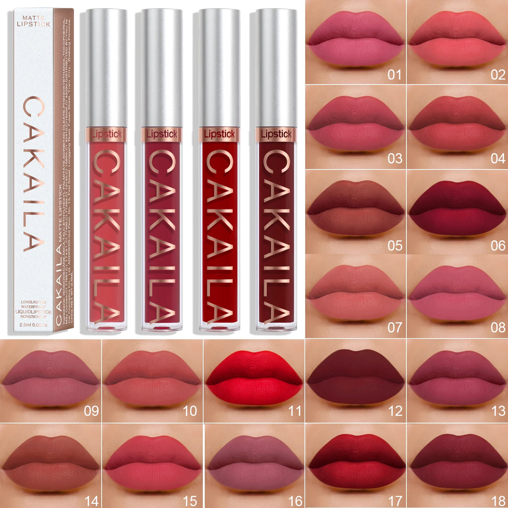 CAKAILA Waterproof Liquid Lipstick Set - Nude, Matte Red | 24-Hour Long-Lasting Lip Gloss | Suitable For All Skin Types