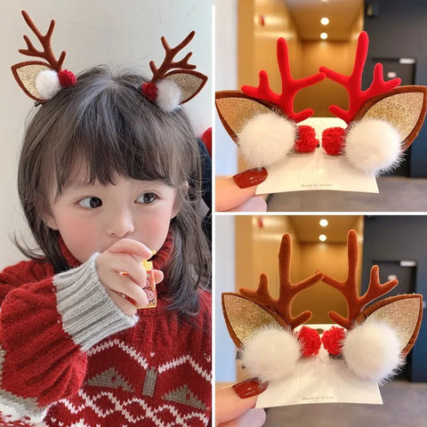 2pcs/Set Kawaii Christmas Elk Ear Hair Clip Women Girl Santa Snowman Hairpin Xmas Party Barrettes For Kids Cosplay Headwear