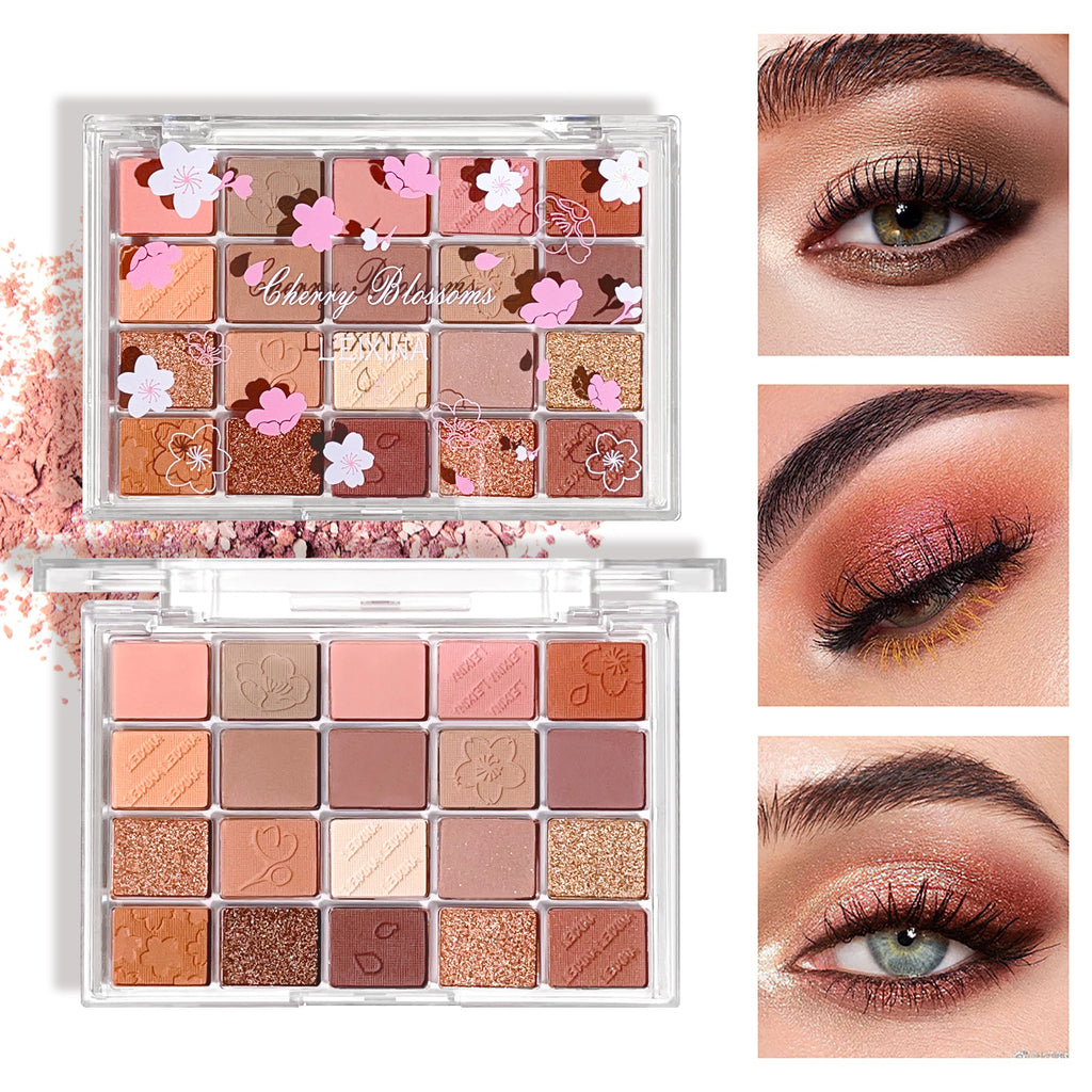 20-Color Matte Shimmer and Glitter Eyeshadow Palette Waterproof and Sweat-resistant, Featuring Creamy Nude and Warm Rosy Browns