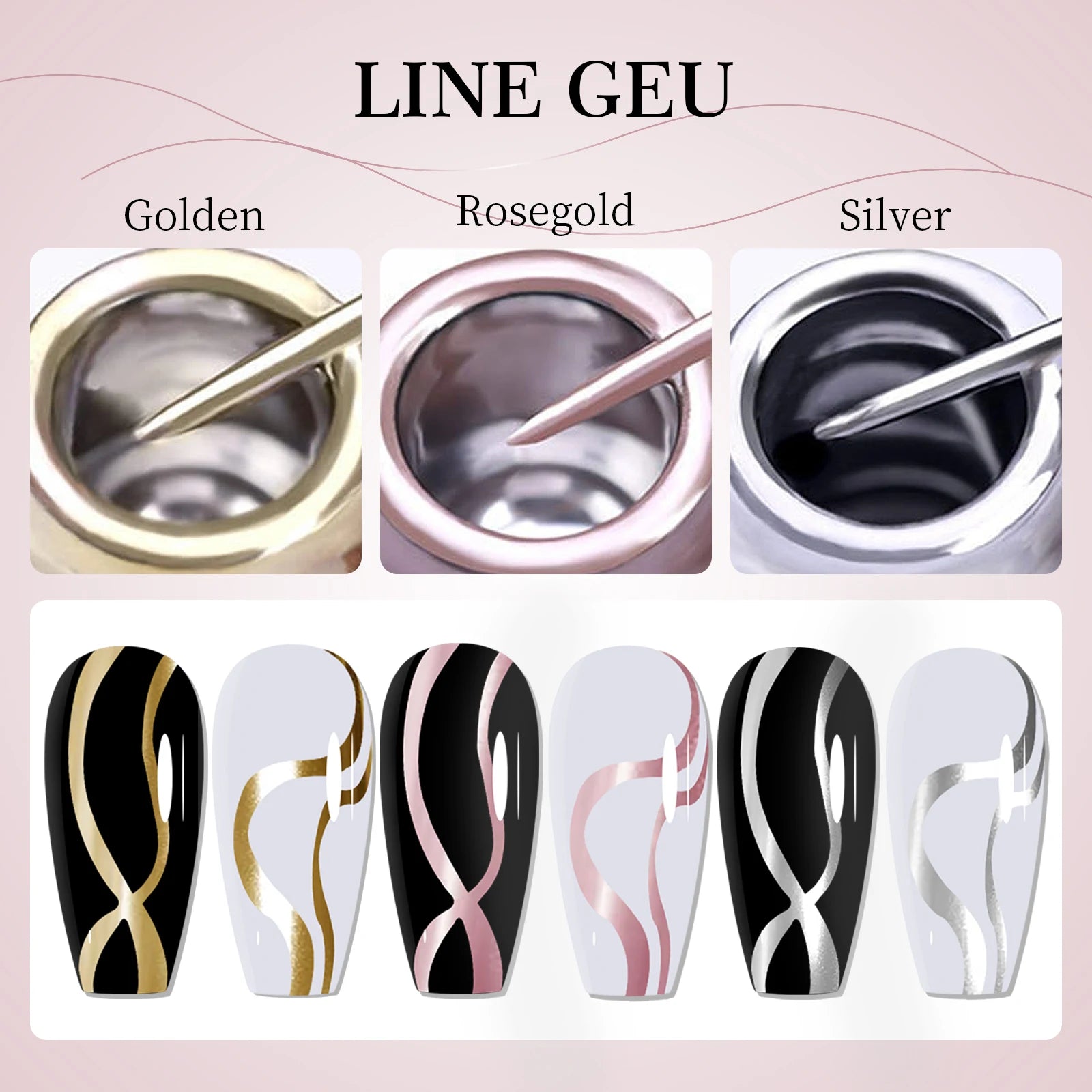 Gold Silver Metallic Liner Paint Gel Nail Polish Chrome Mirror Metal Effect Super Bright French UV LED Semi Permanent Nail Gel