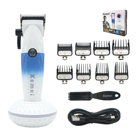 Professional Hair Clipper Men Kit DLC Blade 10000RPM  Blue Hypoallergenic Knife Net with Base Charger Hair Cutting Machine