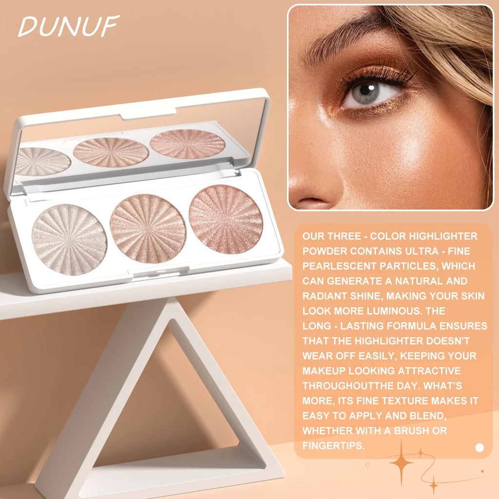 DUNUF 3-color pearlescent brightening high disc, waterproof, sweat-proof and powder-free, fine and smooth without powder flying