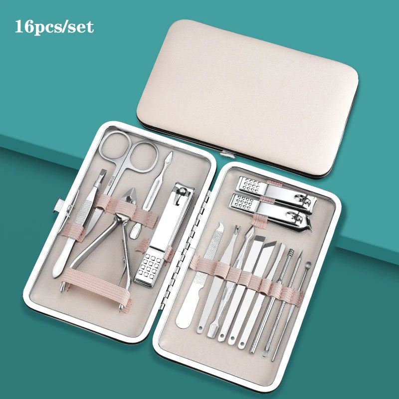 7/10/12/16/18pcs/set Manicure Cutters Nail Clipper Set Household Stainless Steel Ear Spoon Pedicure Scissors Tool For Beauty
