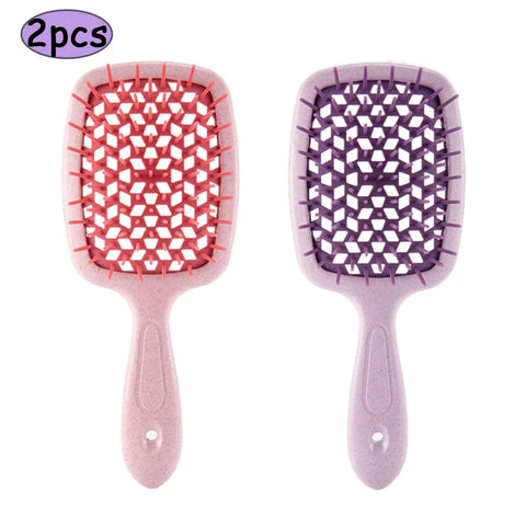 2pcs Professional Comb Detangling Hair Brush Scalp Massage Anti-static Comb Hollow Out Hairbrush for Wet Dry Barber Hair Styling