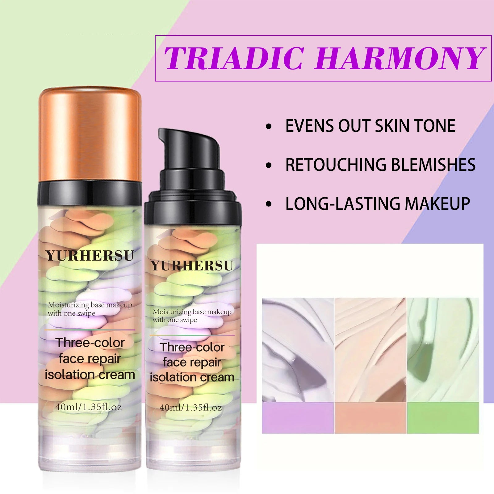 Tri-Color Isolation Primer Moisturizing Concealer Long-Lasting Skin Tone Correcting