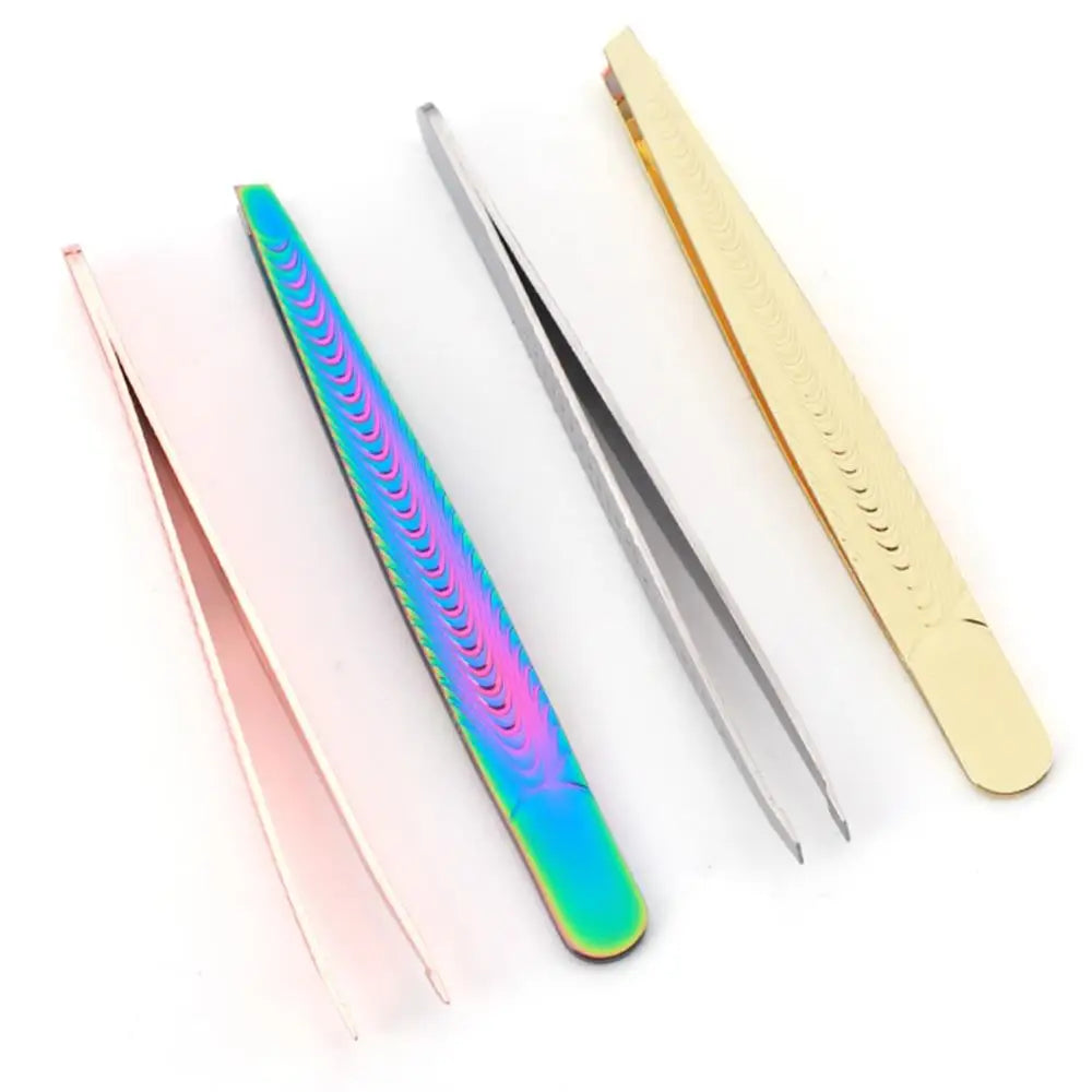 Lash Applicator Eyebrow Tweezer  Multifunctal Eyelash Clip Beard Hair Remove Stainless Steel Makeup Tools Slanted Flat Tip