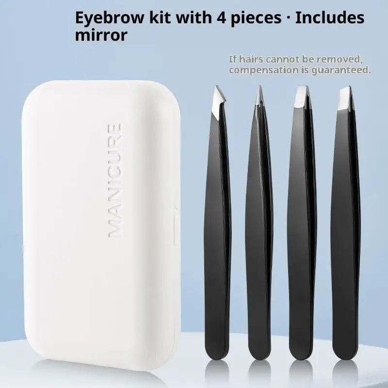 4 Pcs Stainless Steel Eyebrow Clip Tweezers Set Eyebrow Tweezers Eyebrow Trimming Set Beauty And Grooming Tools With Mirror Case