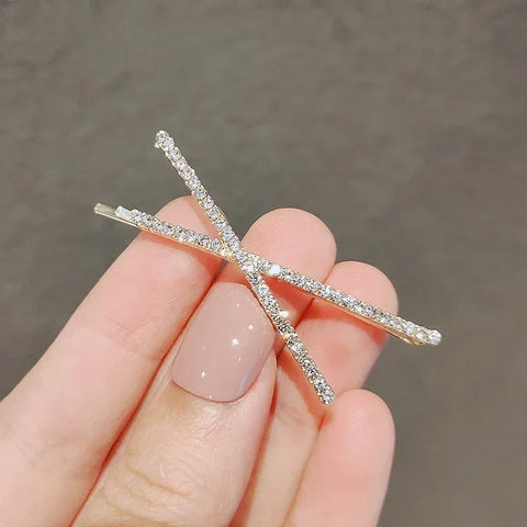 2pcs Cross Crystal Hairpins Rhinestone X Hair Clips Barrettes Simple Side Clip Bridal Headwear Girl Fashion Hair Accessories New