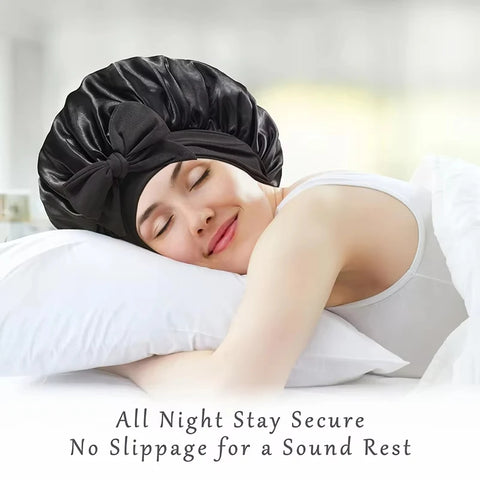 New Women Satin Solid Sleeping Hat Silky Bonnets With Tie Bands Elastic Shower Cap Adjustable Cap For Curly Hair Bonnets