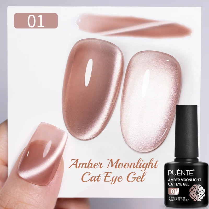 PUETNE 7.5ML Amber Moonlight Cat Magnetic Gel Nail Polish Winter Nails Jelly Glass Cat Eye Soak Off UV Semi-Permanent Varnish