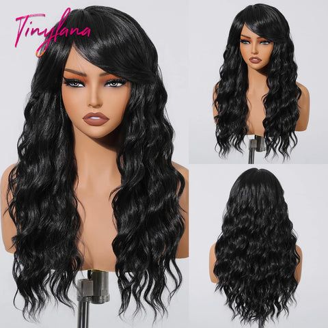 Long Curly Green Wave Synthetic Wigs with Bangs for Women Christmas Grass Green Cosplay Wigs Daily Natural Hair Heat Resistant