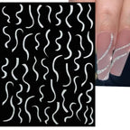 Adhesive stickers with European and American style cross snake black and white wave dot hot silver line letter nail stickers