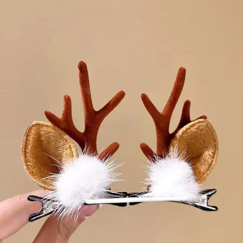 2Pcs Christmas Antler Hair Clips Pendants Xmas Ornaments Merry Christmas Decor for Girl Reindeer Hair Accessories Happy New Year