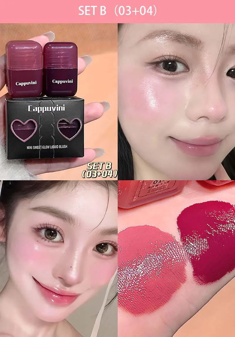 Cappuvini Mini Moisturizing Liquid Blush Energetic Pink Cheek Rouge Korean Style Blusher Long-Lasting Easy to Apply