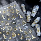 5D Embossed Gold Castle/Garland/Christmas Tree Nail Stickers White Snowflakes Bow Star Nail Decals Self-Adhesive Xmas Nail Decor