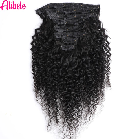 Alibele Mongolian Afro Kinky Clips In Human Hair Extensions 8 Pieces 120G/Set Brazilian Remy Hair Clip In 10-24" Inch For Women
