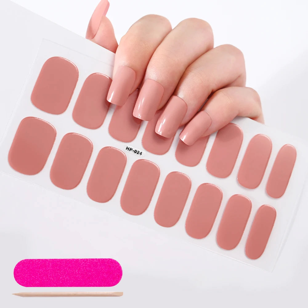 16Tips French Black Semi-Cured Nail Stickers With Glitter Long-Lasting UV Gel Nail Polish Wraps Full Cover Nail Art Decals Patch