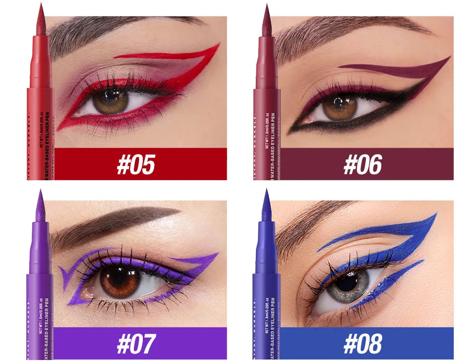 Matte Dark Purple Red Eye Liner Makeup White Liquid Eyeliner Quick-Drying Waterproof Eyeliner Pencil Long-Lasting 12 Color Eyes