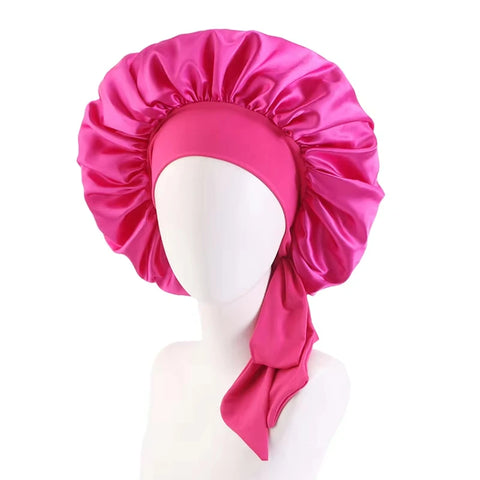 New Women Satin Solid Sleeping Hat Silky Bonnets With Tie Bands Elastic Shower Cap Adjustable Cap For Curly Hair Bonnets