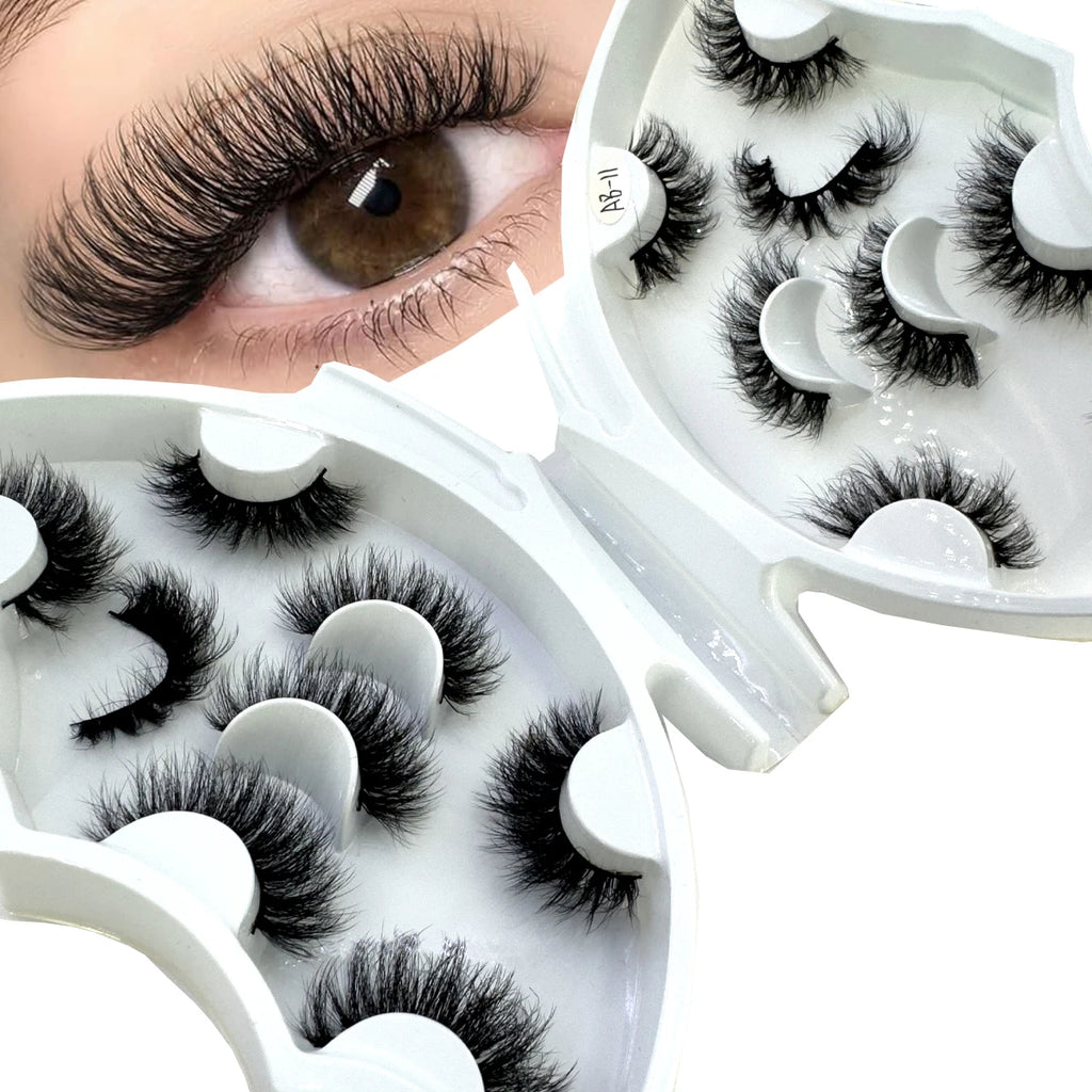 HBZGTLAD 5/8 Pairs of Natural Russian Striped Mink Lashes 3D False Lashes Volume Wavy False Lashes Eyelash Extensions Makeup