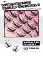 GROINNEYA Manga Lash Clusters Kit Cat Lashes with Lash Bond & Seal Cluster Eyelash Extensions Eyelash Clusters Kit DIY Lashes