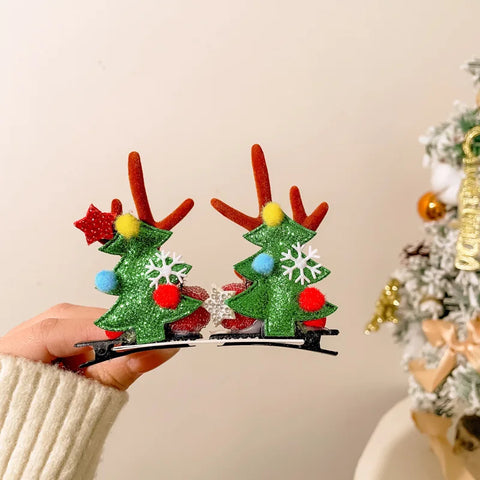 Cute Antlers Hair Clips Christmas Hairpin Girl Heart Elk Clips Xmas Winter Hairpin Children Headdress Antler Hair Accessories