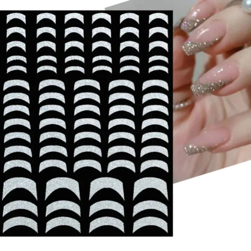 Adhesive stickers with European and American style cross snake black and white wave dot hot silver line letter nail stickers