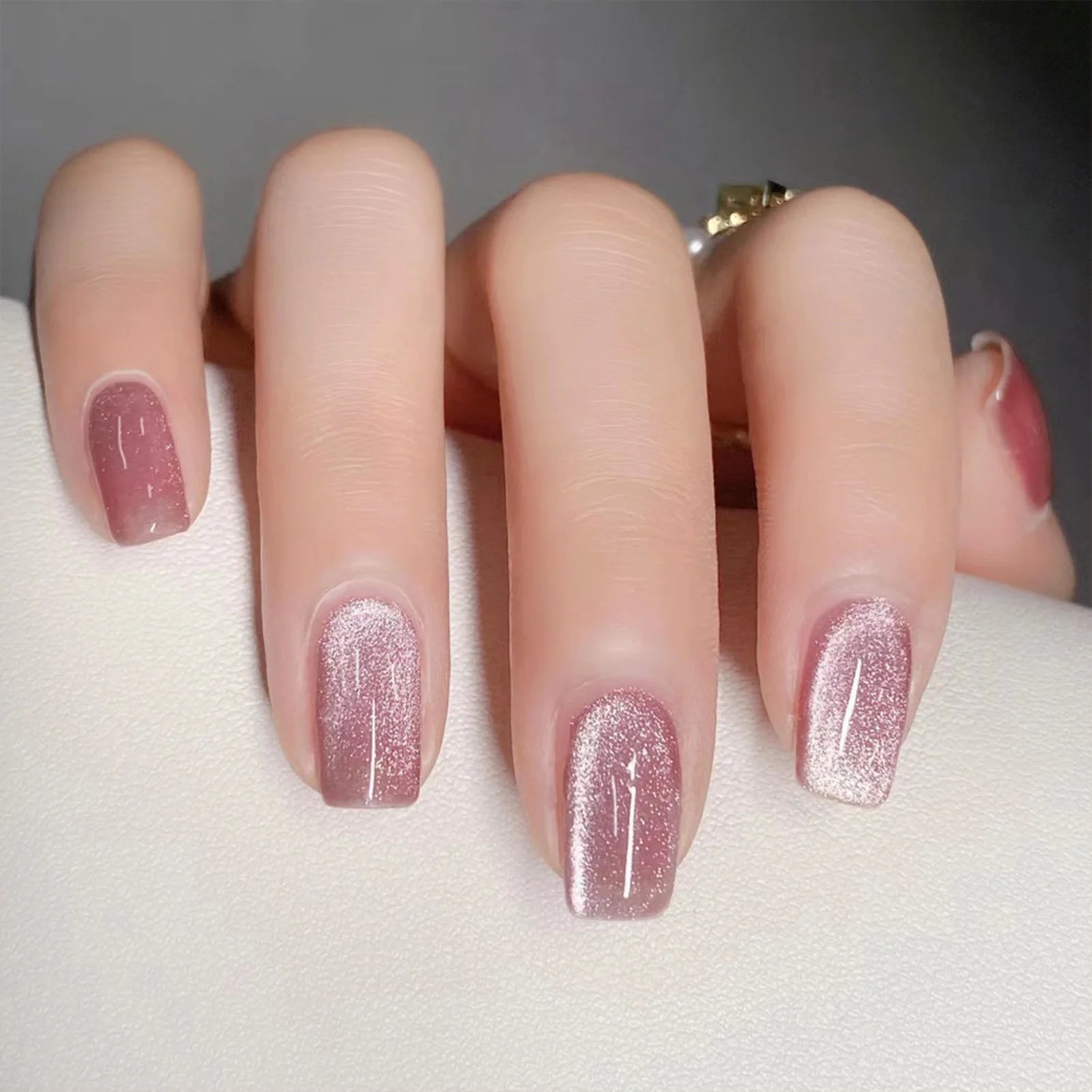 24pcs Pink Cat Eye Press on Nails Ins Glitter Artificial Nail Patch For Lady Women Manicure Nails Supplies Detachable Fake Nails