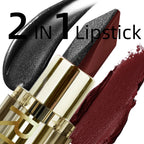 1PC Glitter Waterproof Two-tone Lipstick Matte Non-stick Pearlescent Diamond Lip Tint Red Black Brown Lips Makeup for Women Cosm