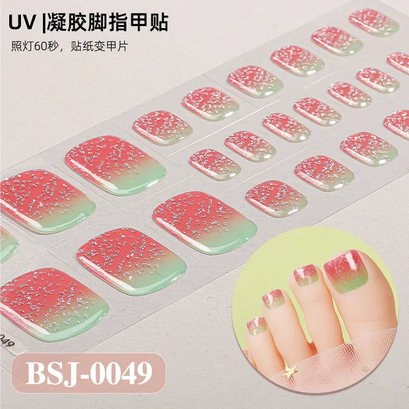 26Tips French Leopard Print UV Gel Toenail Sticker Bronzing Dye Gradient Cross-border Semi Baked Gel Nail Sticker UV Lamp Needed