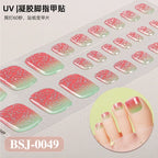 26Tips French Leopard Print UV Gel Toenail Sticker Bronzing Dye Gradient Cross-border Semi Baked Gel Nail Sticker UV Lamp Needed