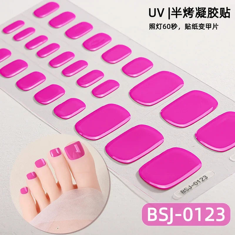 26Tips French Leopard Print UV Gel Toenail Sticker Bronzing Dye Gradient Cross-border Semi Baked Gel Nail Sticker UV Lamp Needed