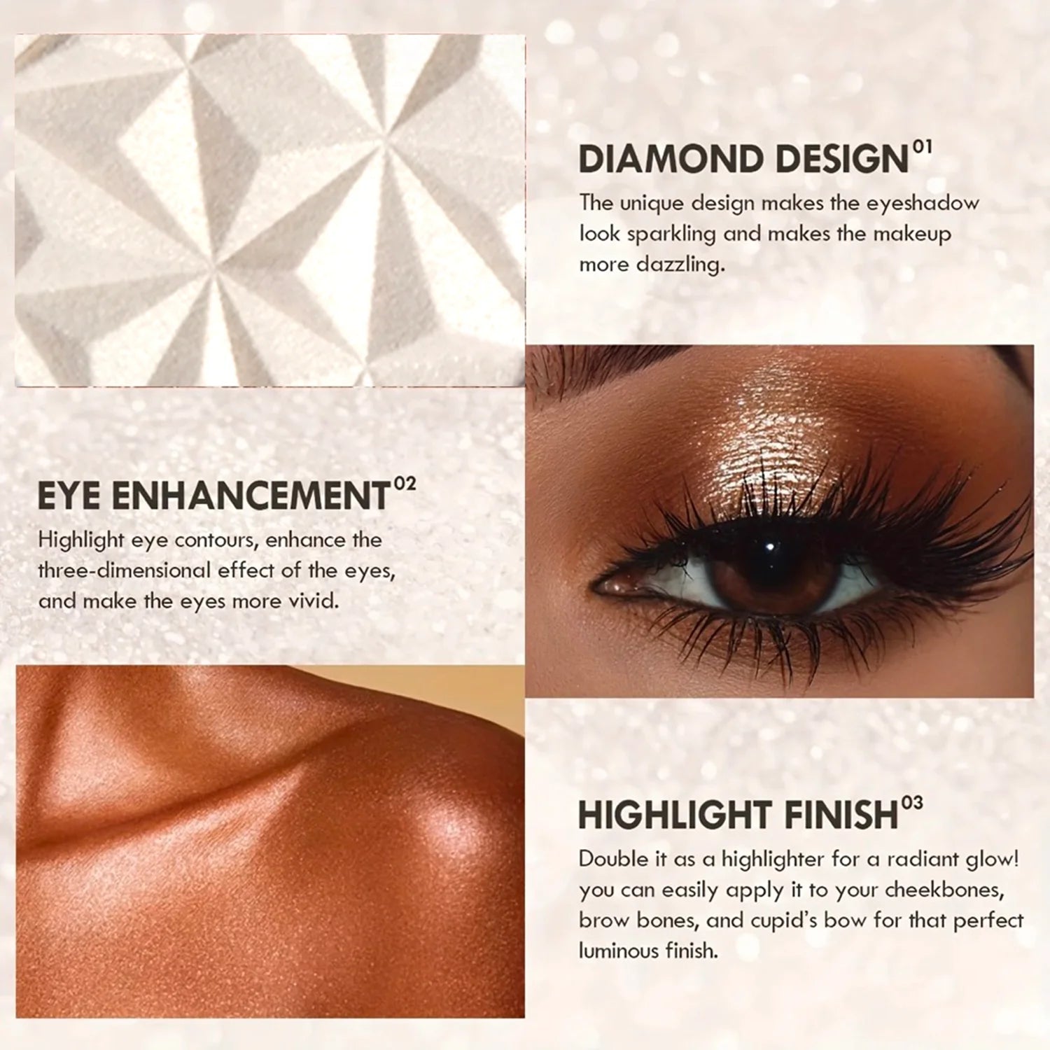 Shimmer Diamond Glow Highlighter – 2-Color Palette for Contour, Brighten, Radiant Skin, Festival & Party Makeup Essential Tool