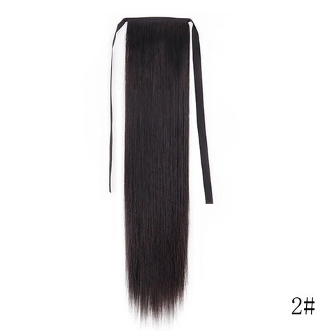 LISI GIRL Synthetic Hair 22''34'' Long Straight Ponytail Wrap Around Ponytail Clip in Hair Extensions Black Hairpiece Headwear