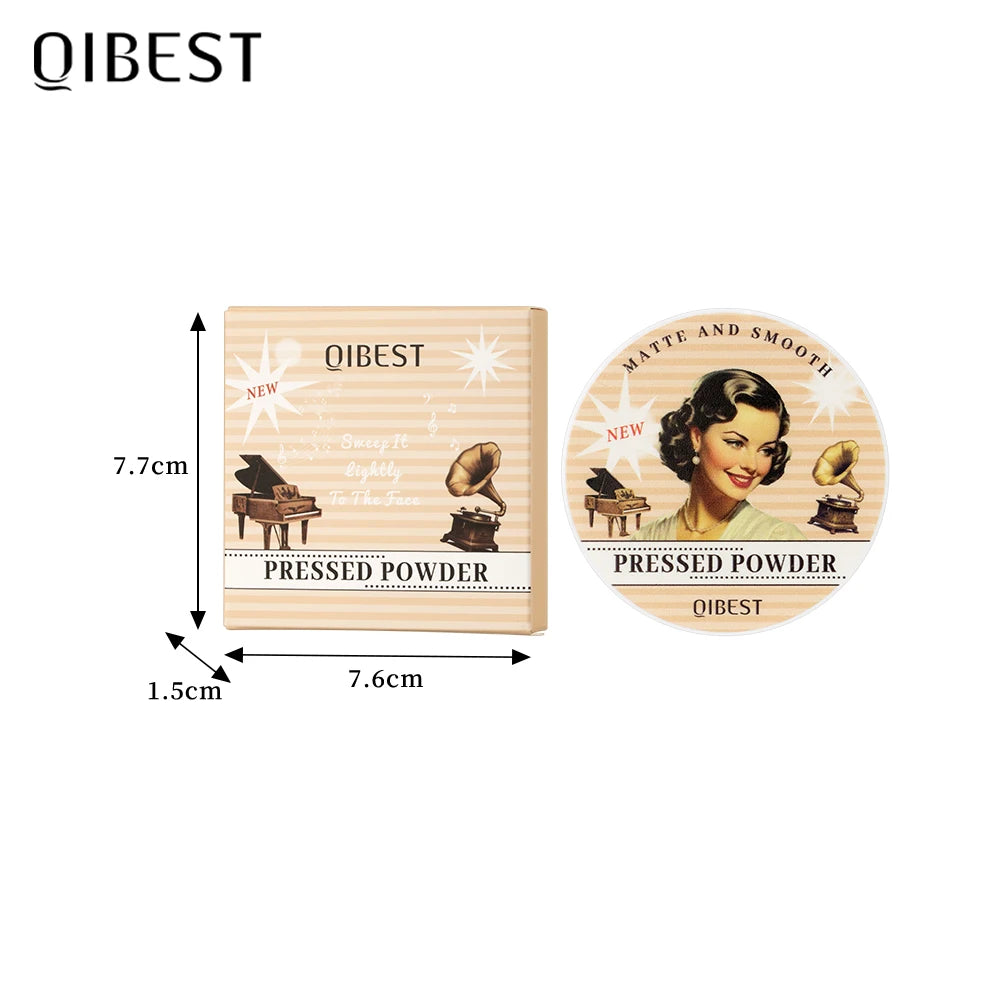 QIBEST Pressed Powder Oil-Control Long-Lasting Face Setting Powder Compact Powder Full Coverage Concealer Makeup Base Foundation