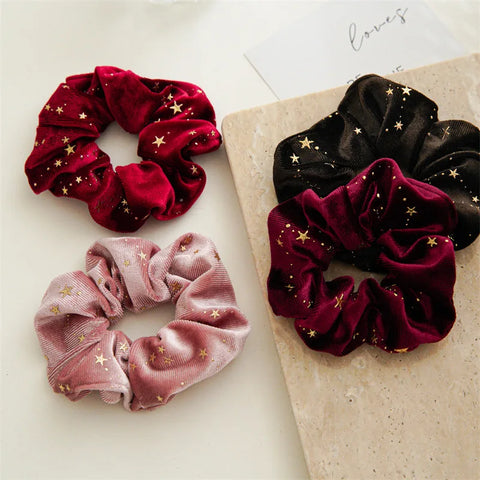 YHJ Velvet Star Scrunchies Elastic Hair Bands Women Girls Headbands Ponytail Holder Hair Ties Winter Fashion Hair Accessories