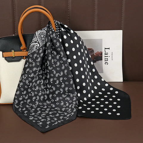 Luxury Print Satin Silk Square Scarf for Women Shawl Hijab Neckerchief Female Hair Ribbon Headband Fashion Wrap Bandana 2023 New