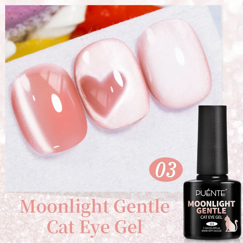 PUENTE 7.5ML Blue Laser Cat Magnetic Gel Nail Polish Sparkling Holographic Rainbow Cat Eye Gel Soak Off UV/LED Nail Art Varnish
