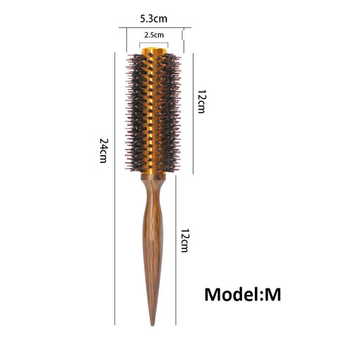 1pc Natural Boar Bristle Round Brush Wooden Handle Hair Rolling Brush For Hair Drying Styling Curling  Detangling Hair Brush